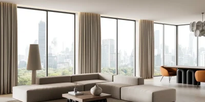 Floor-to-ceiling window curtains in Calgary condo